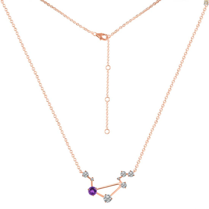 Libra Zodiac Star Constellation Amethyst & White Topaz Necklace AMT-RDN-494.