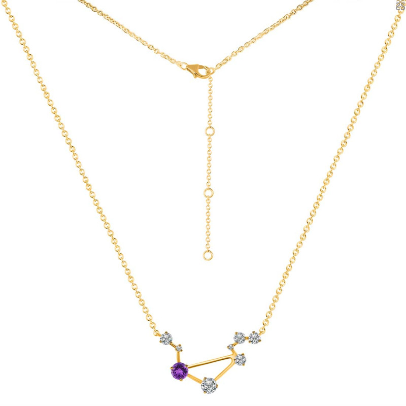 Libra Zodiac Star Constellation Amethyst & White Topaz Necklace AMT-RDN-494.