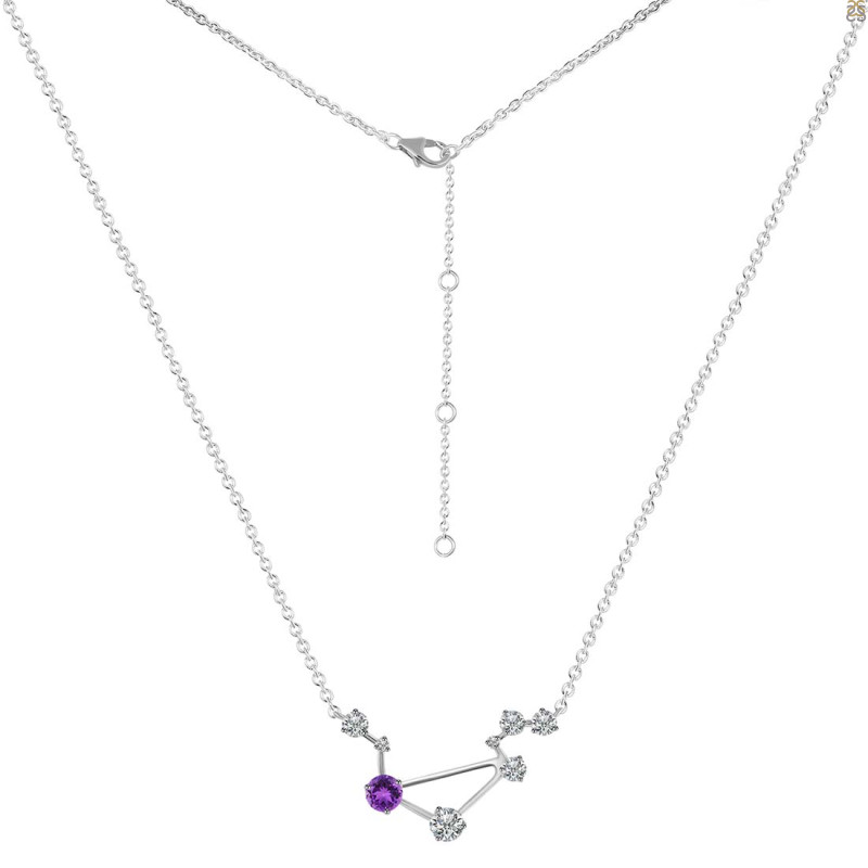 Libra Zodiac Star Constellation Amethyst & White Topaz Necklace