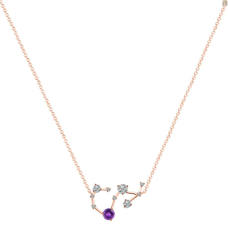 Scorpio Zodiac Star Constellation Amethyst & White Topaz Necklace AMT-RDN-495.