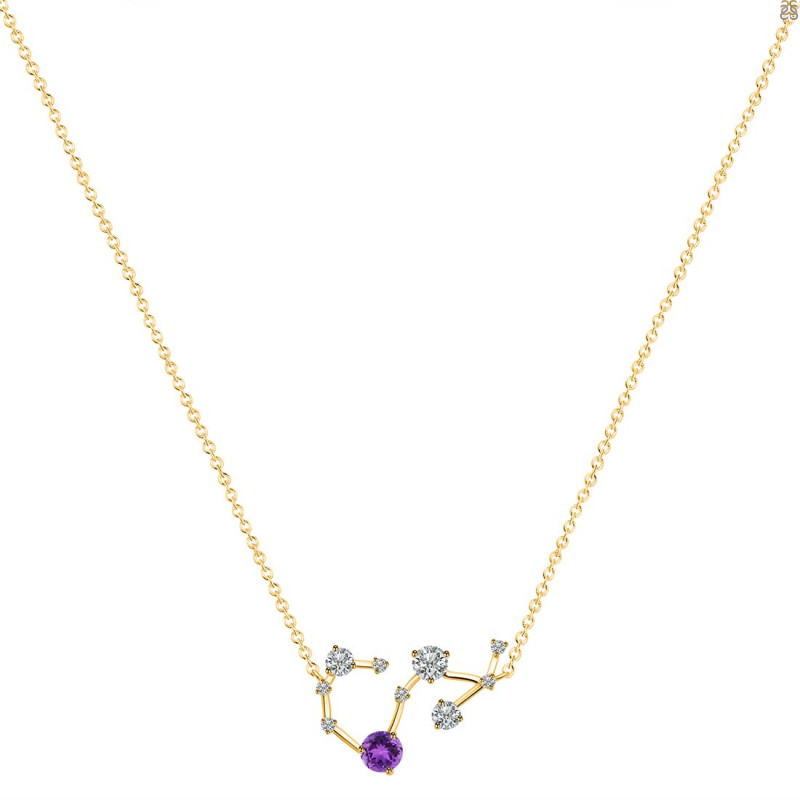 Scorpio Zodiac Star Constellation Amethyst & White Topaz Necklace AMT-RDN-495.
