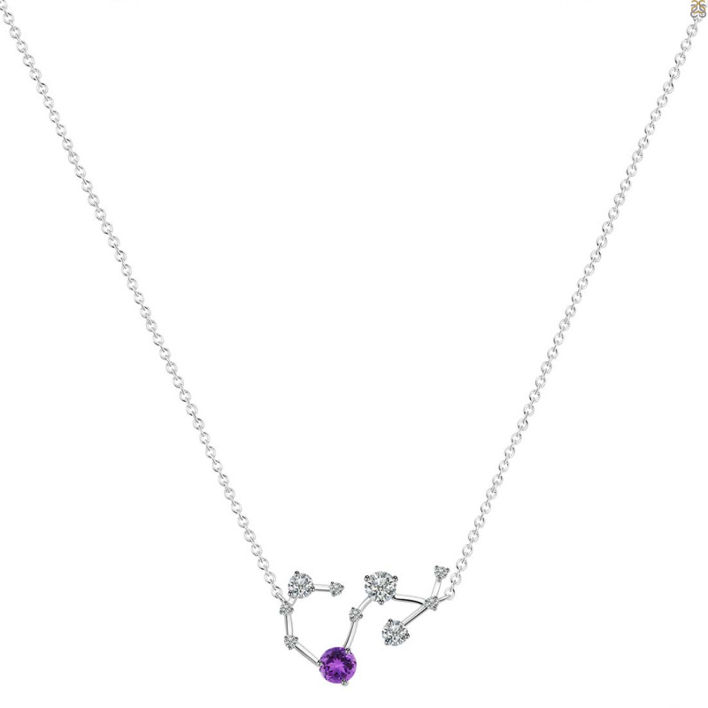 Scorpio Zodiac Star Constellation Amethyst & White Topaz Necklace AMT-RDN-495.