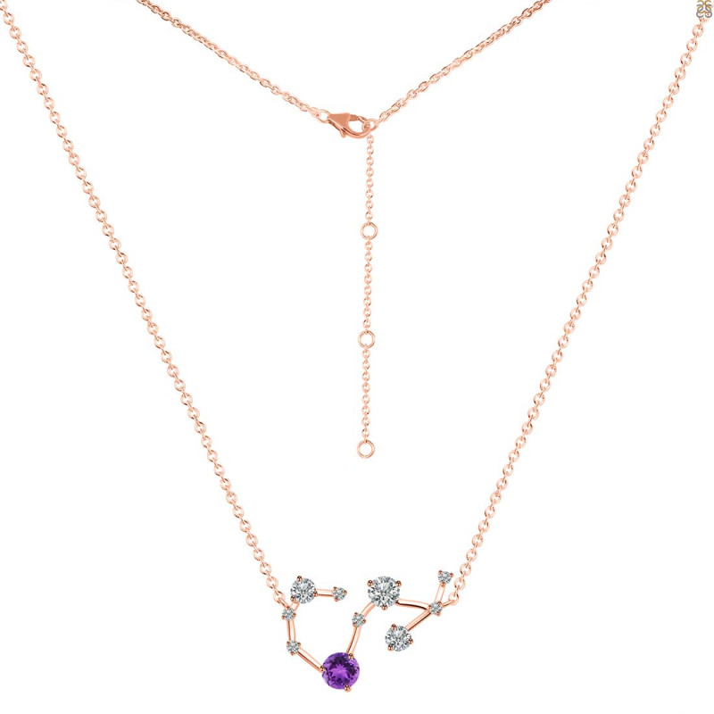 Scorpio Zodiac Star Constellation Amethyst & White Topaz Necklace AMT-RDN-495.