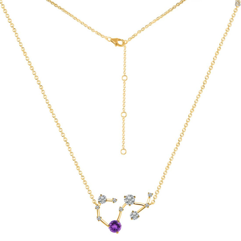 Scorpio Zodiac Star Constellation Amethyst & White Topaz Necklace AMT-RDN-495.