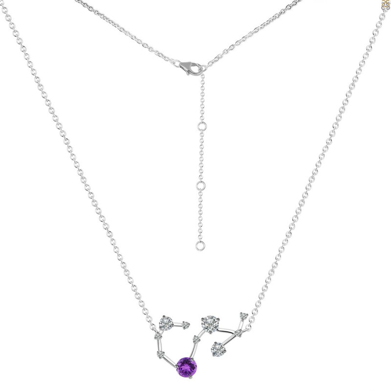 Scorpio Zodiac Star Constellation Amethyst & White Topaz Necklace