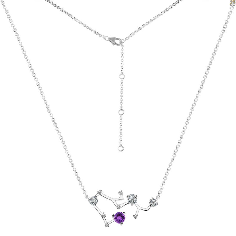 Sagittarius Zodiac Star Constellation Amethyst & White Topaz Necklace