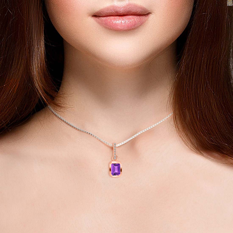 Amethyst & White Topaz Pendant AMT-RDP-954-CZ-LOOP.