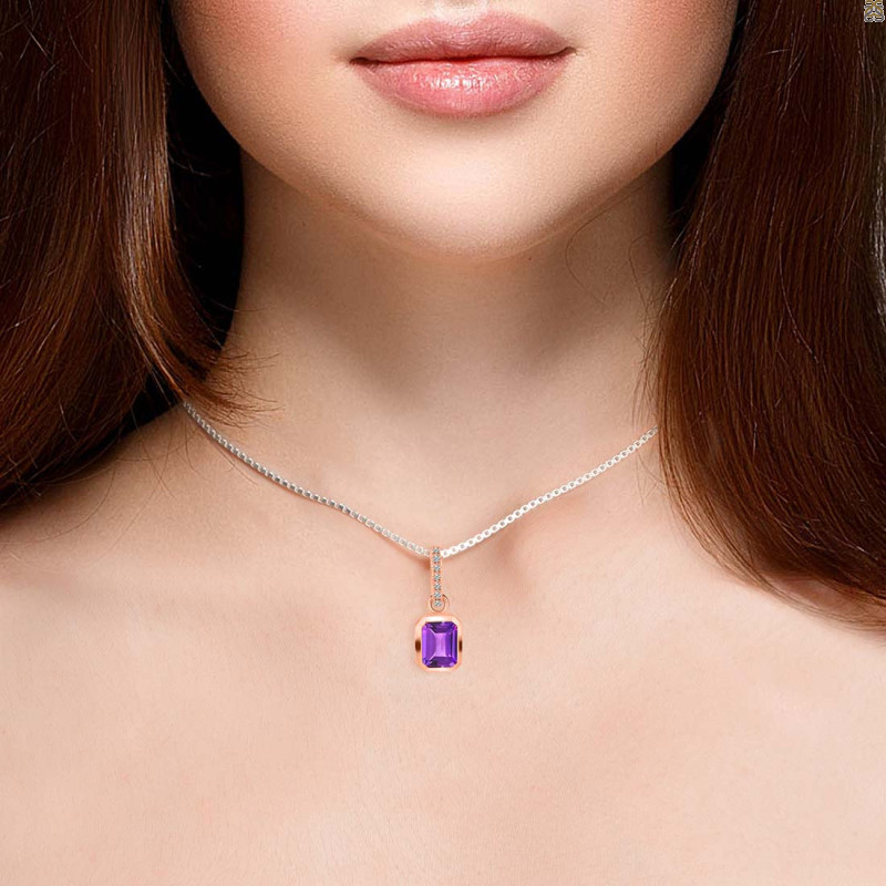 Amethyst & White Topaz Pendant AMT-RDP-955-CZ-LOOP.