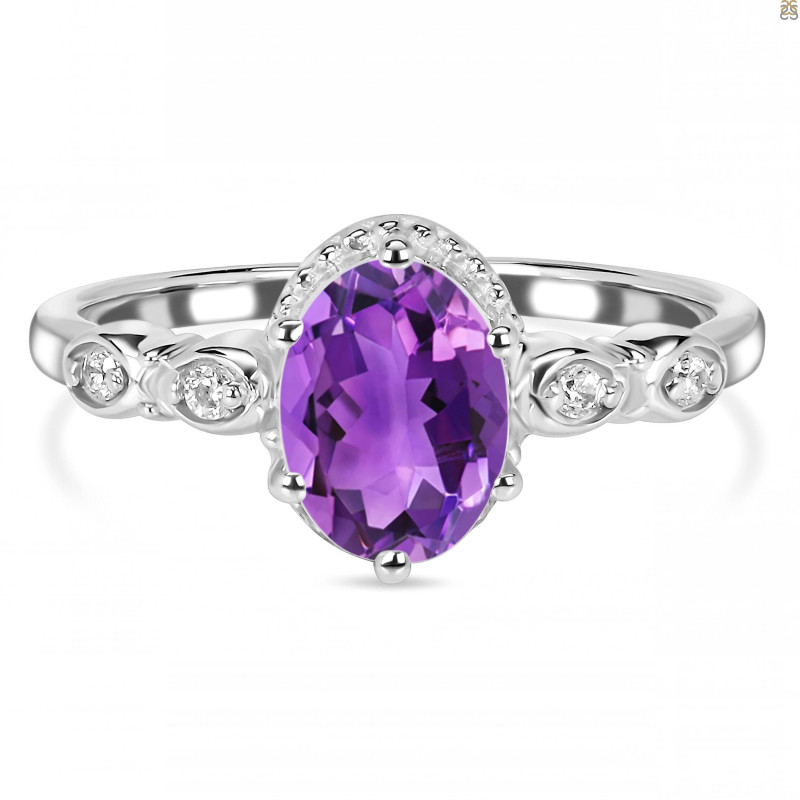 Amethyst & White Topaz Ring AMT-RDR-2182.