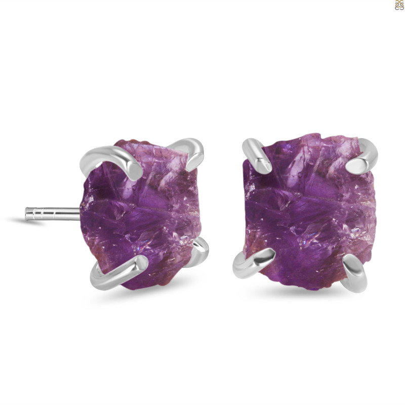 Amethyst Raw Crystal Stud Earring