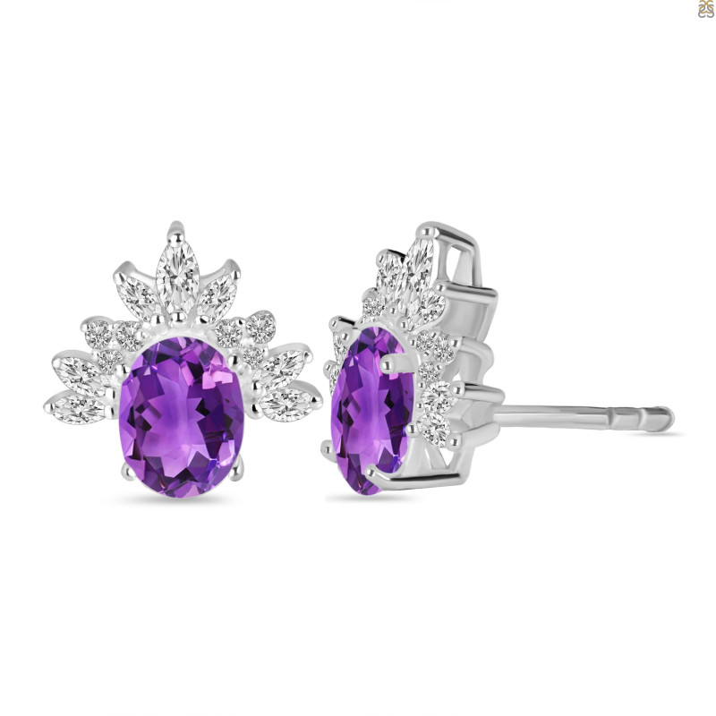 Amethyst & White Topaz Stud Earring