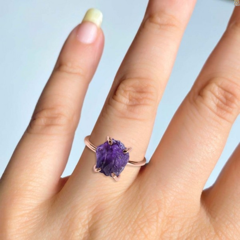 Amethyst Raw Crystal Ring AMT-RR-350.