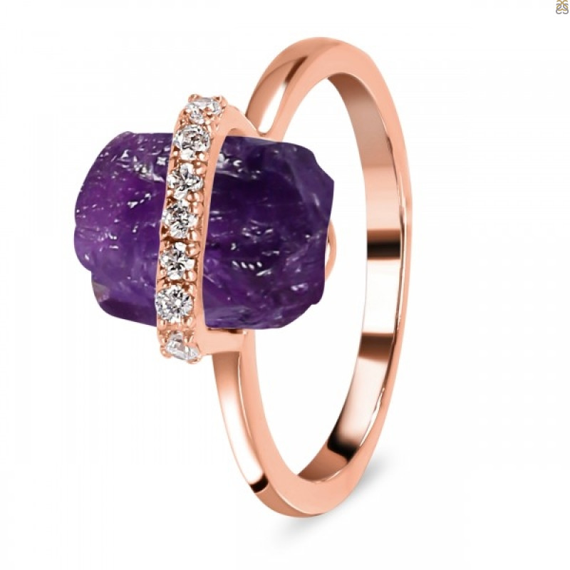 Amethyst Raw Crystal & White Topaz Ring AMT-RR-381.