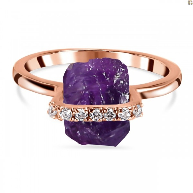 Amethyst Raw Crystal & White Topaz Ring AMT-RR-381.