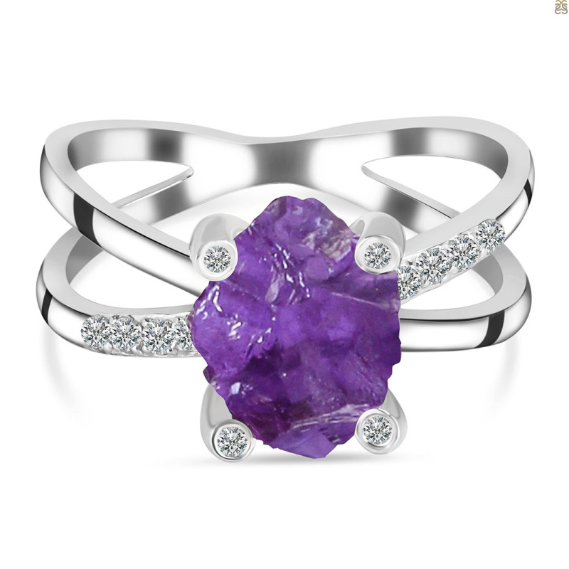 Amethyst Raw Crystal & White Topaz Ring AMT-RR-382.