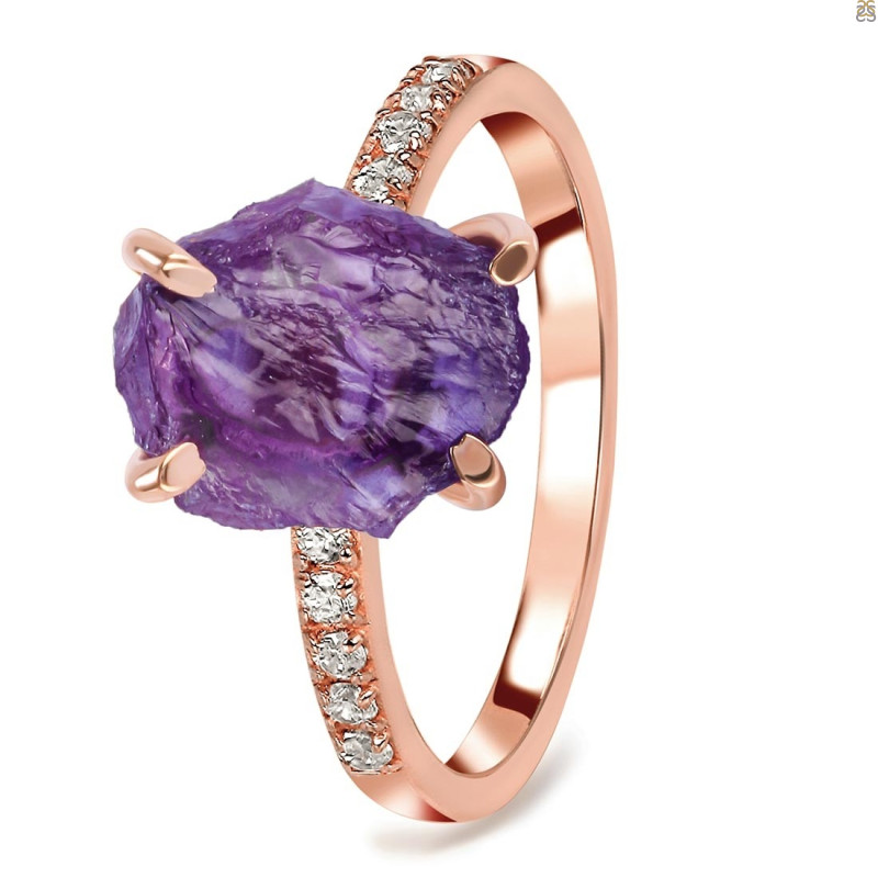 Amethyst Raw Crystal & White Topaz Ring AMT-RR-397.