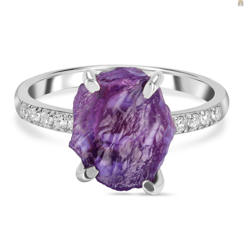 Amethyst Raw Crystal & White Topaz Ring AMT-RR-397.