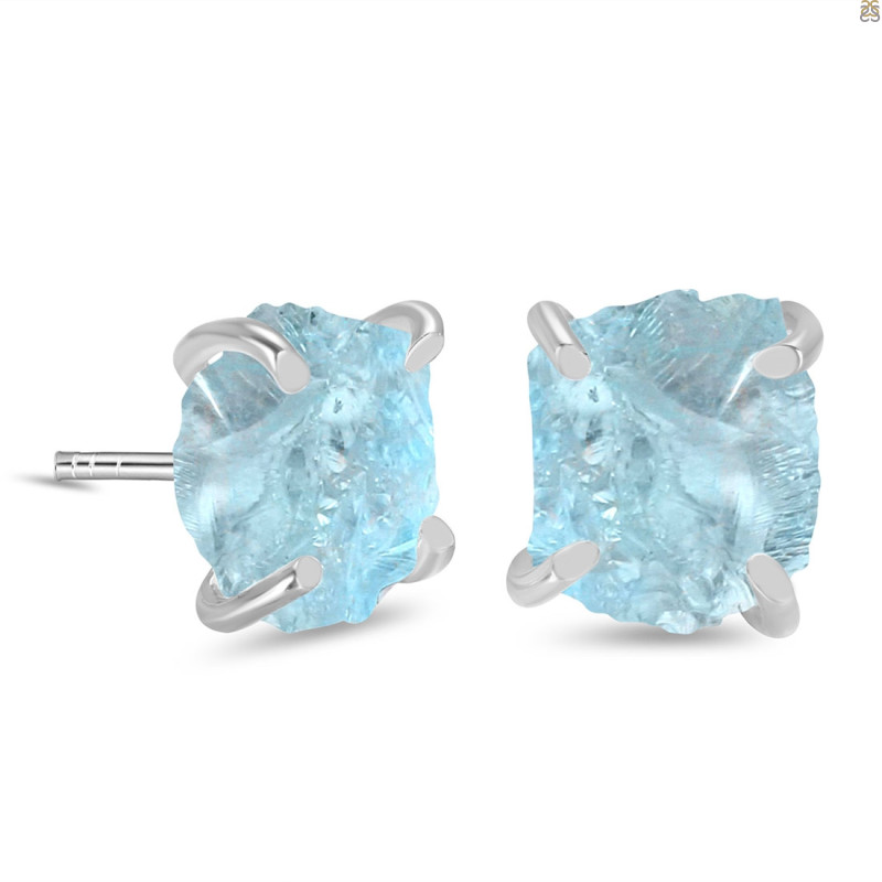 Aquamarine Raw Crystal Stud Earring