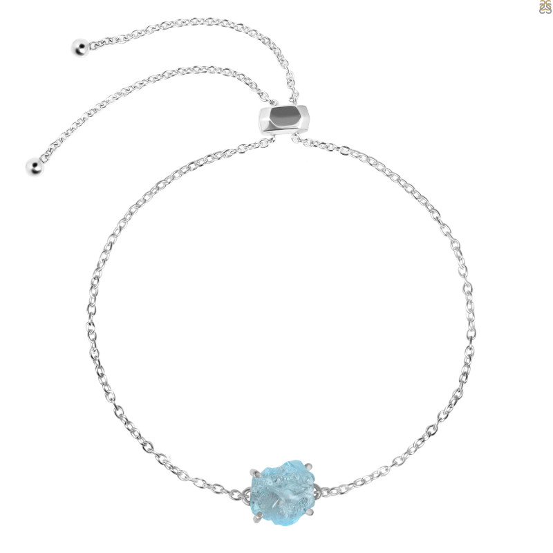 Aquamarine Raw Crystal Bracelet With Adjustable Camera Lock AQM-RB-200-CAMERA-LOCK.