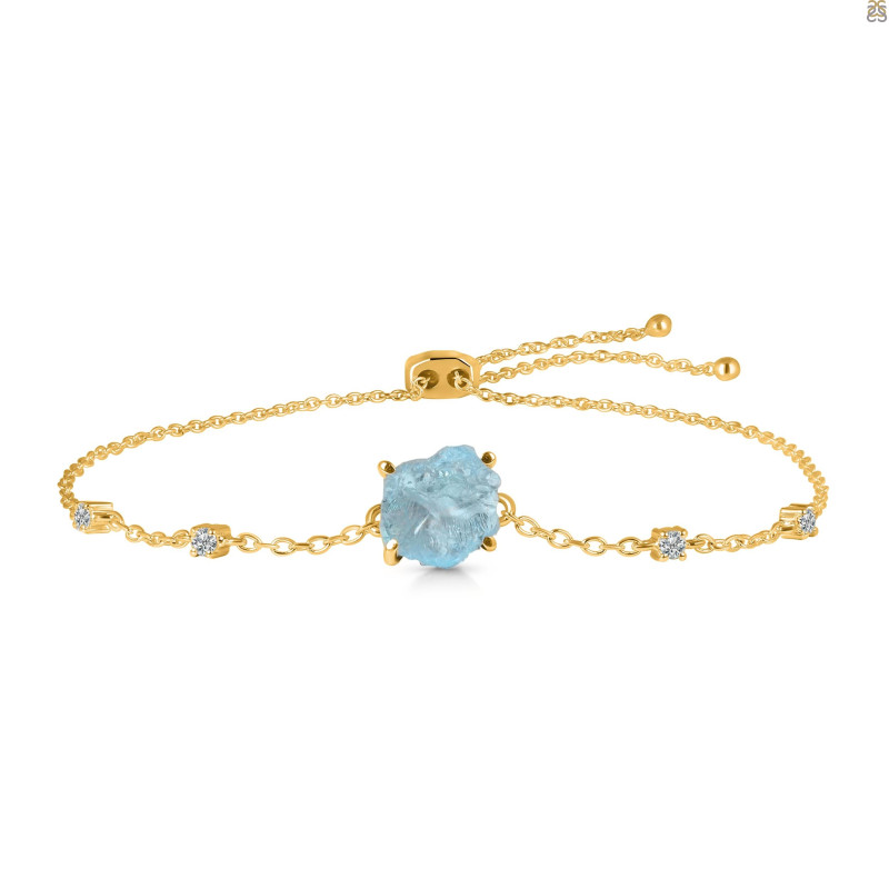 Aquamarine Raw Crystal & White Topaz Bracelet With Adjustable Camera Lock AQM-RCYB-2-CAMERA-LOCK