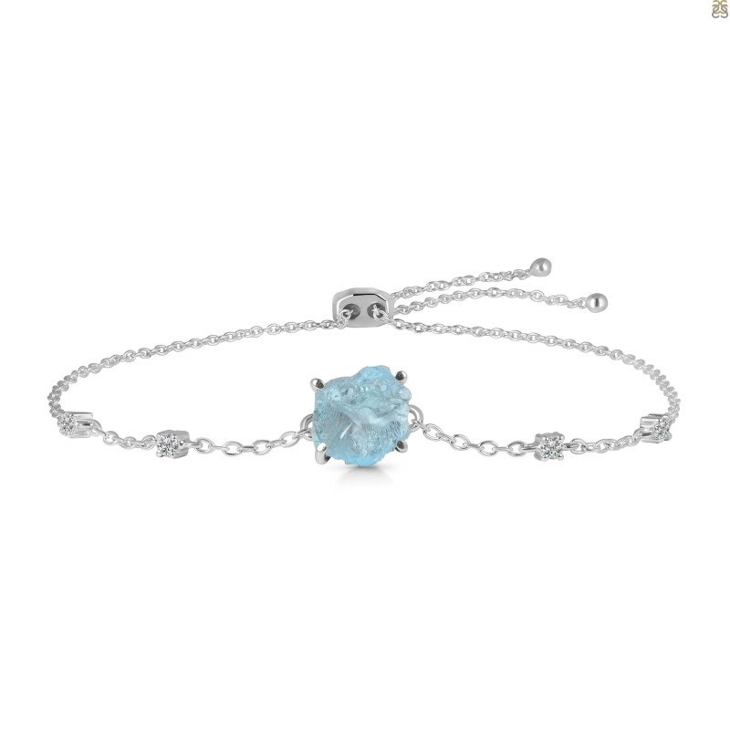 Aquamarine Raw Crystal & White Topaz Bracelet With Adjustable Camera Lock