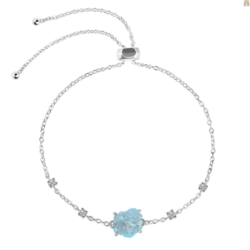 Aquamarine Raw Crystal & White Topaz Bracelet With Adjustable Camera Lock AQM-RCYB-2-CAMERA-LOCK