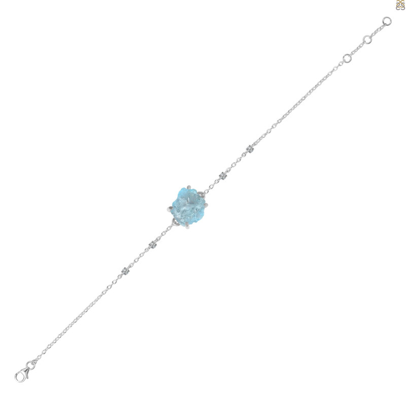Aquamarine Raw Crystal & White Topaz Bracelet