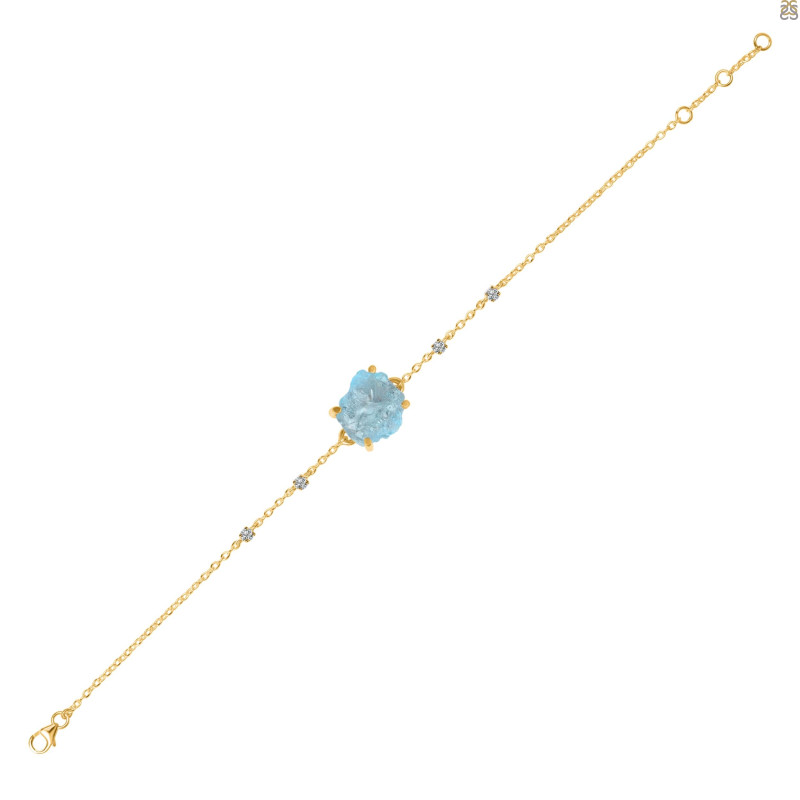 Aquamarine Raw Crystal & White Topaz Bracelet AQM-RCYB-2