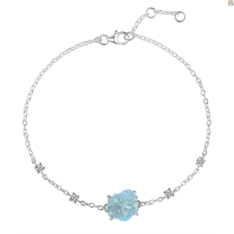 Aquamarine Raw Crystal & White Topaz Bracelet AQM-RCYB-2