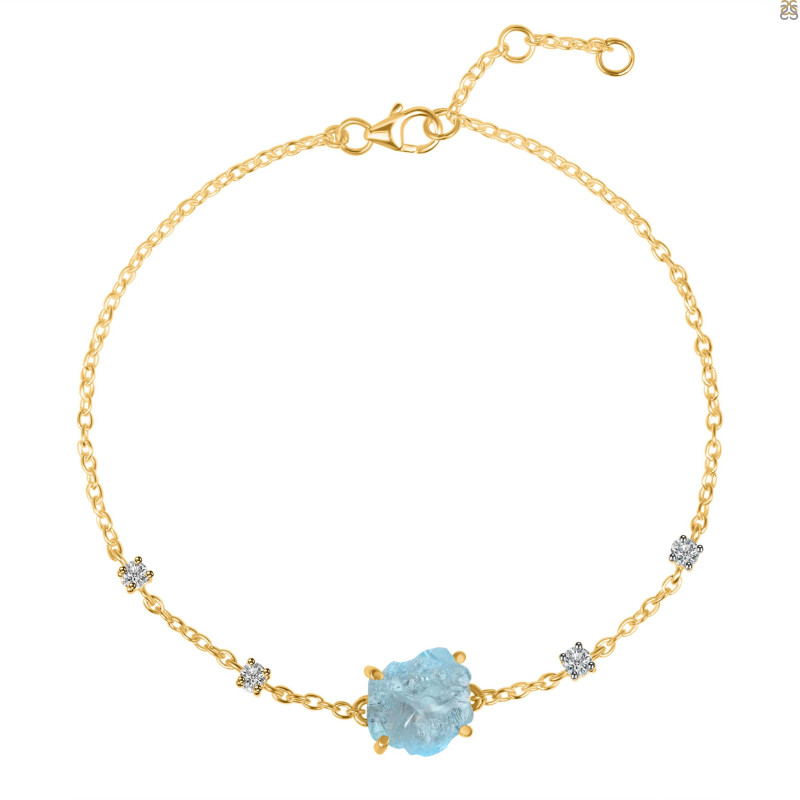 Aquamarine Raw Crystal & White Topaz Bracelet AQM-RCYB-2