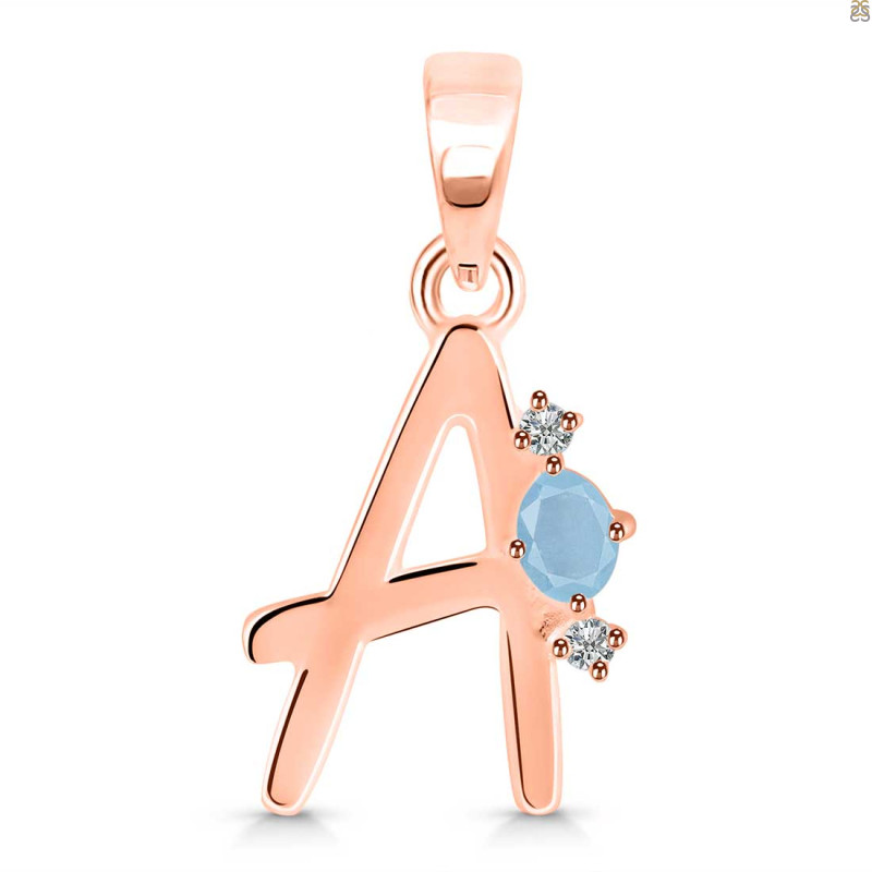 Aquamarine & White Topaz Alphabet A Pendant AQM-RDA-1.