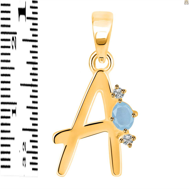 Aquamarine & White Topaz Alphabet A Pendant AQM-RDA-1.