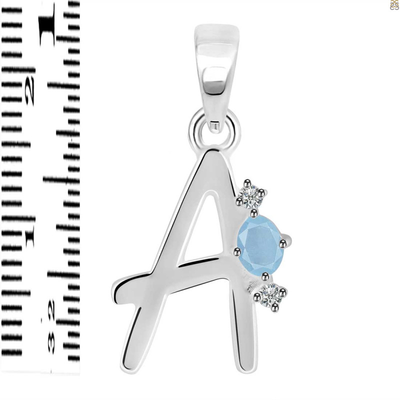 Aquamarine & White Topaz Alphabet A Pendant AQM-RDA-1.
