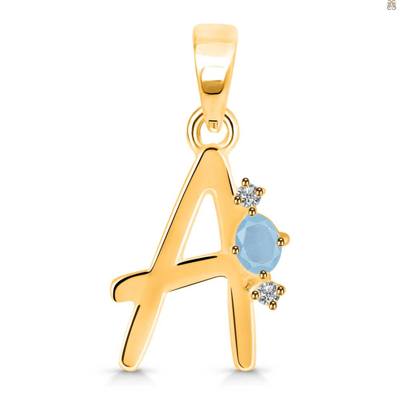 Aquamarine & White Topaz Alphabet A Pendant AQM-RDA-1.