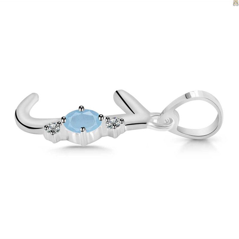 Aquamarine & White Topaz Alphabet J Pendant