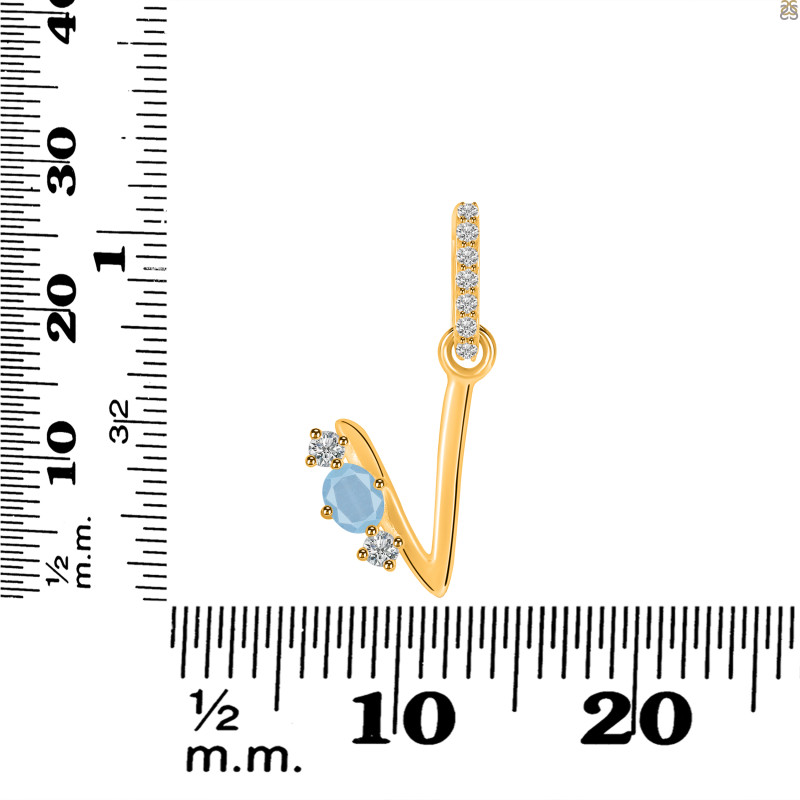 Aquamarine & White Topaz Alphabet V Pendant AQM-RDA-100.