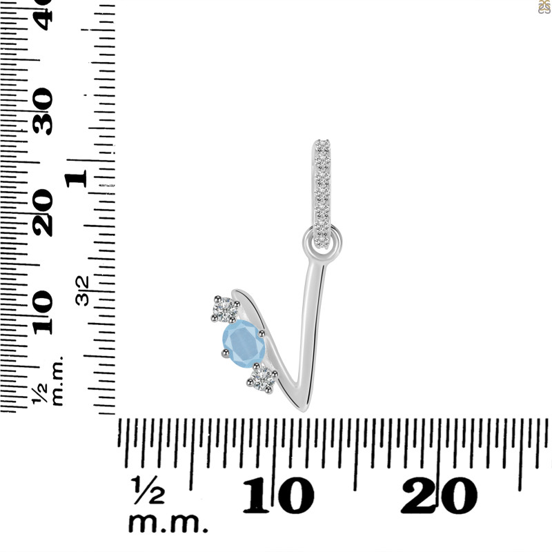 Aquamarine & White Topaz Alphabet V Pendant AQM-RDA-100.