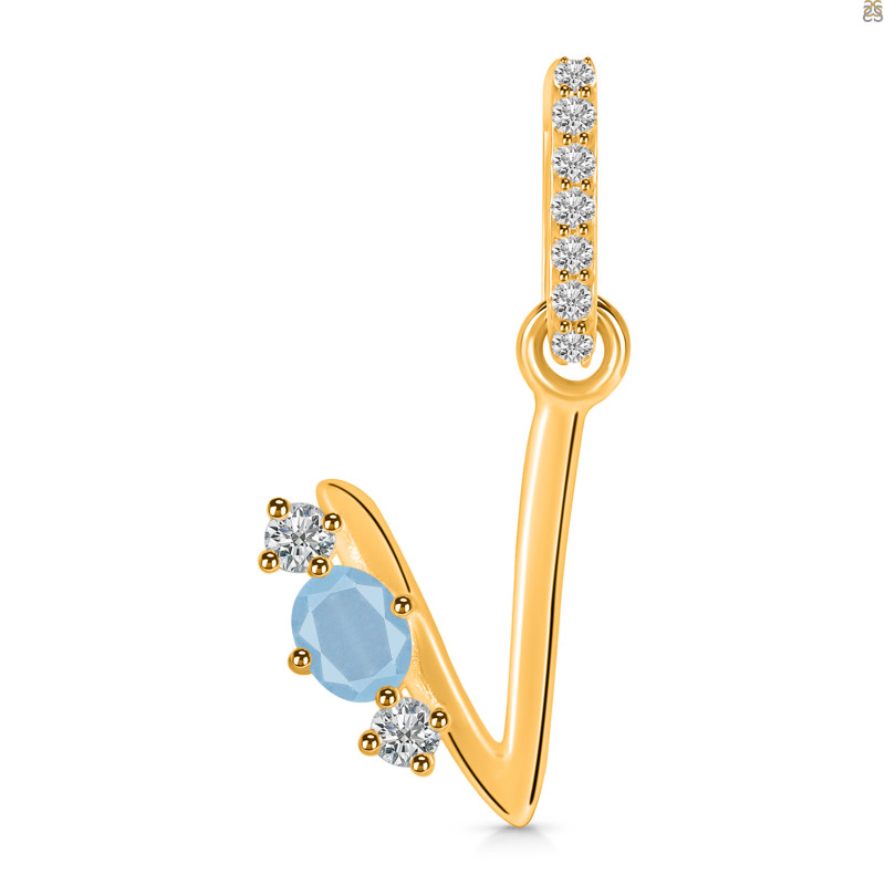 Aquamarine & White Topaz Alphabet V Pendant AQM-RDA-100.