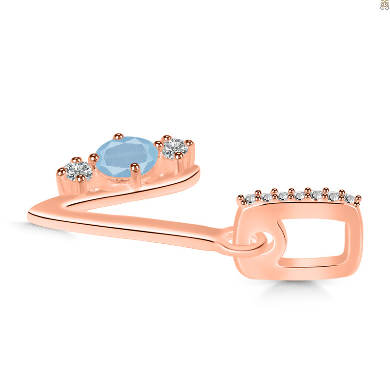 Aquamarine & White Topaz Alphabet V Pendant AQM-RDA-100.