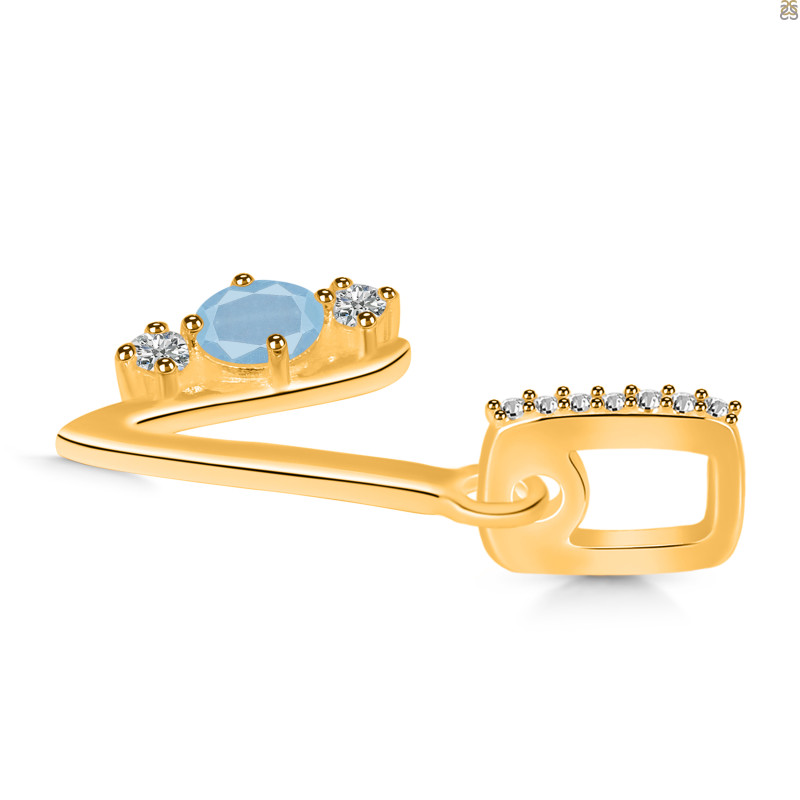 Aquamarine & White Topaz Alphabet V Pendant AQM-RDA-100.