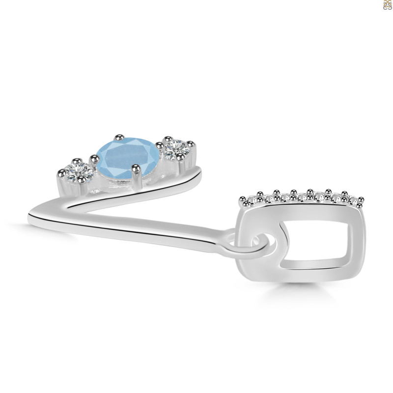 Aquamarine & White Topaz Alphabet V Pendant AQM-RDA-100.