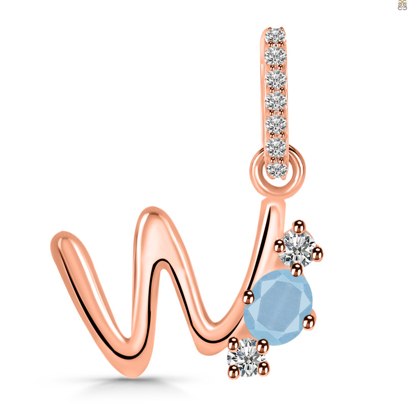 Aquamarine & White Topaz Alphabet W Pendant AQM-RDA-101.