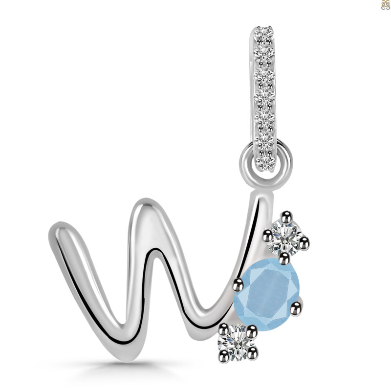 Aquamarine & White Topaz Alphabet W Pendant AQM-RDA-101.