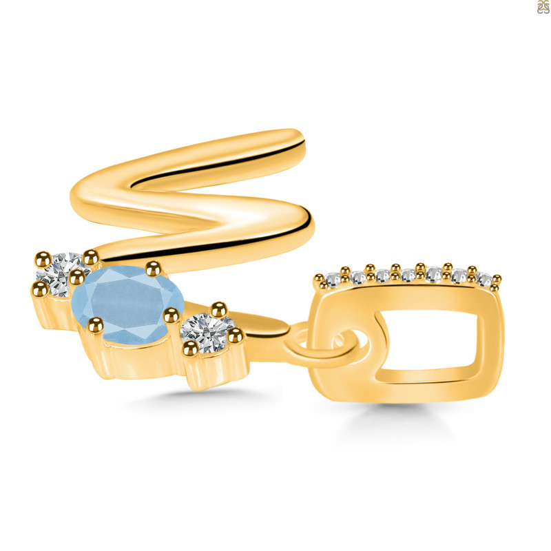 Aquamarine & White Topaz Alphabet W Pendant AQM-RDA-101.