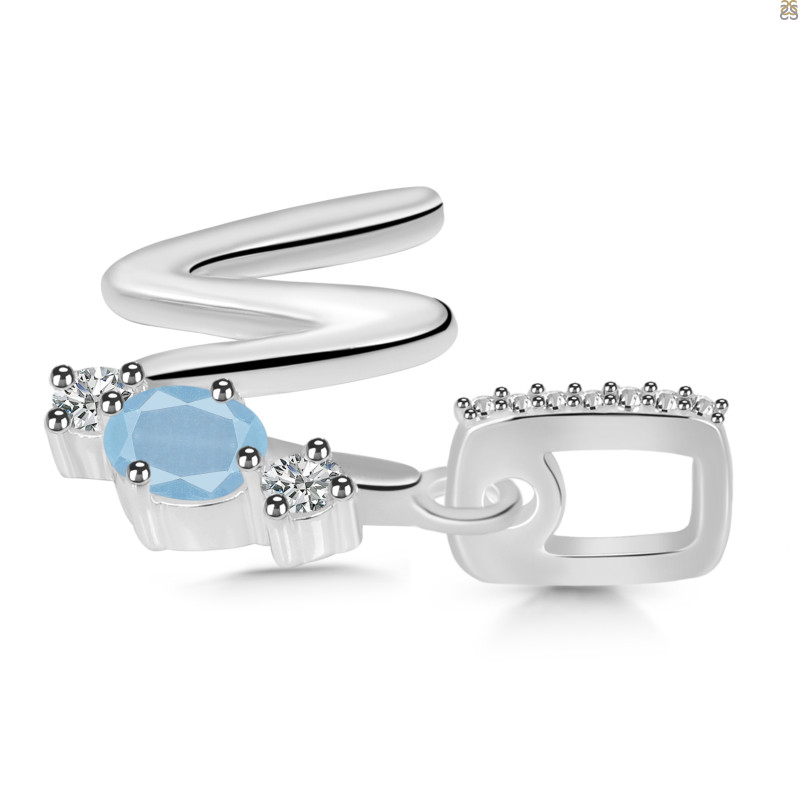 Aquamarine & White Topaz Alphabet W Pendant