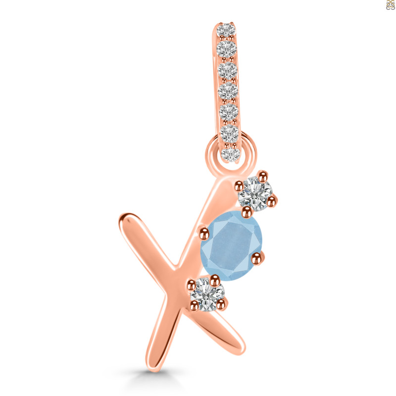 Aquamarine & White Topaz Alphabet X Pendant AQM-RDA-102.