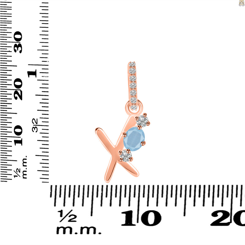 Aquamarine & White Topaz Alphabet X Pendant AQM-RDA-102.