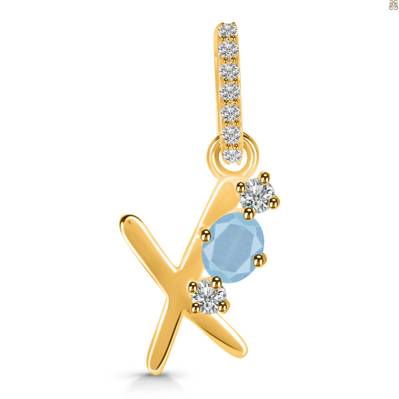 Aquamarine & White Topaz Alphabet X Pendant AQM-RDA-102.