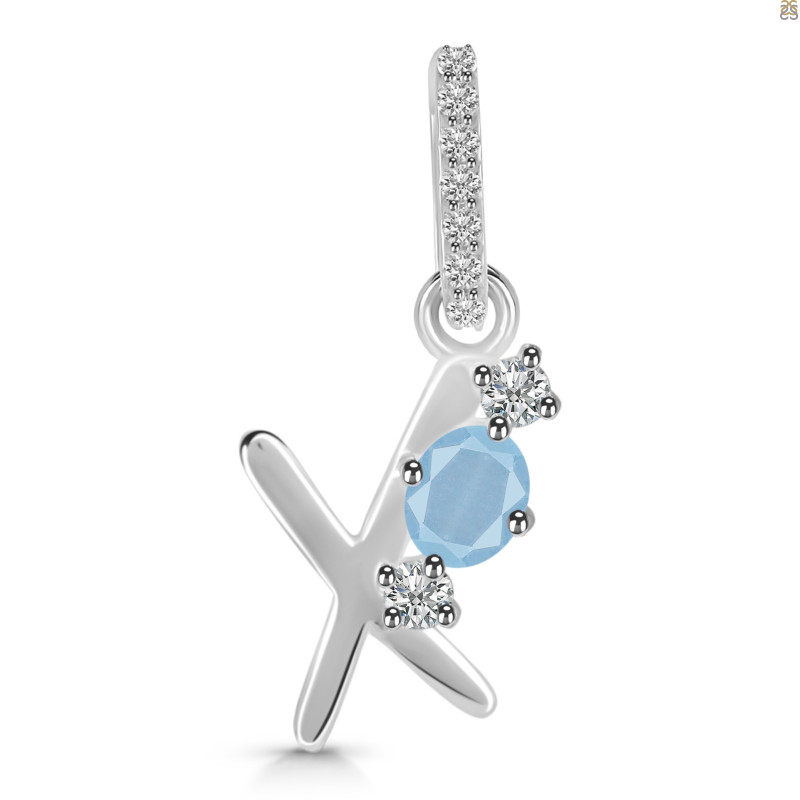 Aquamarine & White Topaz Alphabet X Pendant AQM-RDA-102.