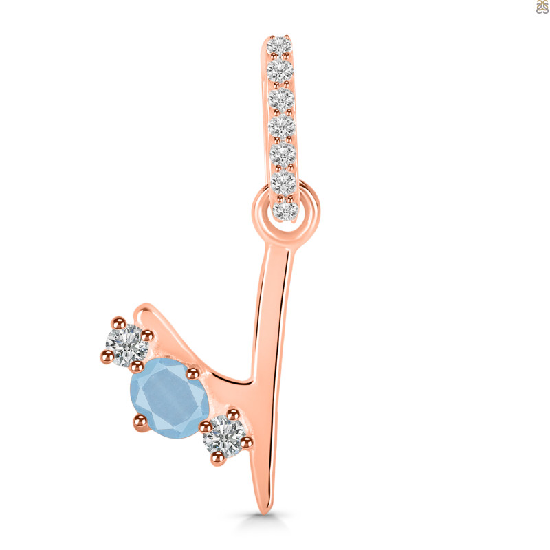 Aquamarine & White Topaz Alphabet Y Pendant AQM-RDA-103.